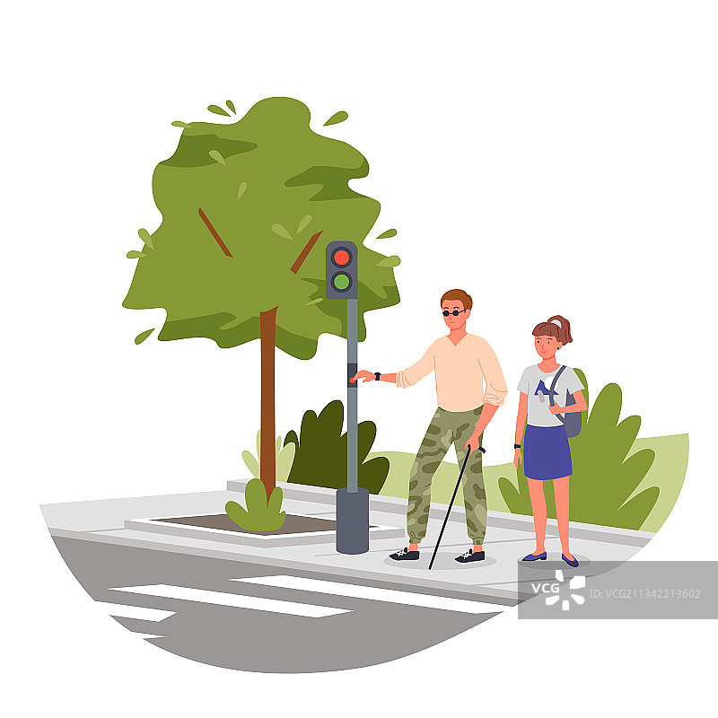 在人行横道上的失明男子图片素材