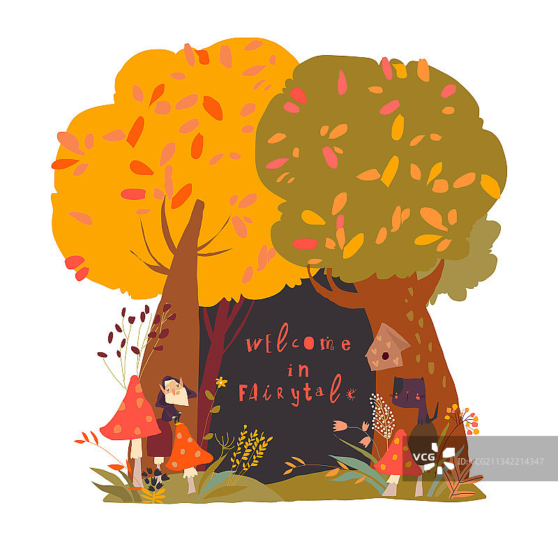 美丽的林地秋景与树木图片素材