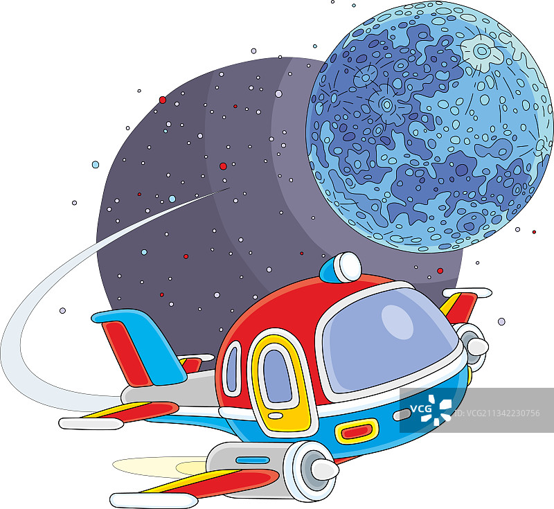 围绕小行星飞行的宇宙飞船图片素材