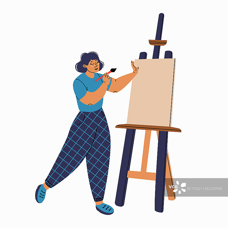 使用高画架的女孩艺术家图片素材