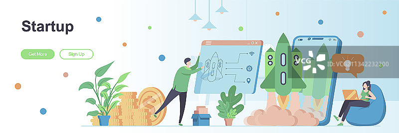 带有人员的启动项目着陆页图片素材