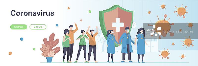 具有人物角色的新冠病毒着陆页图片素材