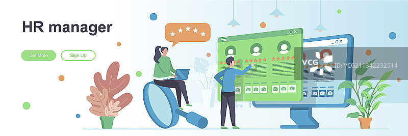 带有人物角色的HR经理着陆页图片素材
