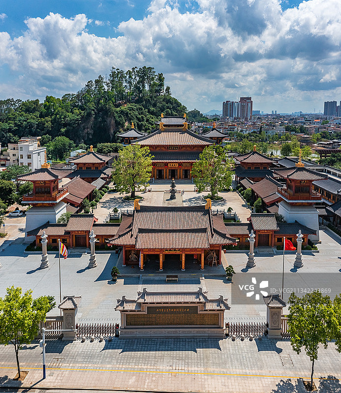 中山市小榄镇，隐秀寺，佛教寺庙，航拍宗教传统建筑图片素材