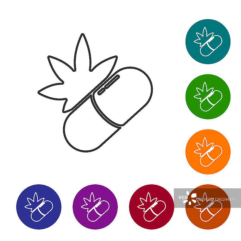 含大麻的黑色线条医疗药丸图片素材