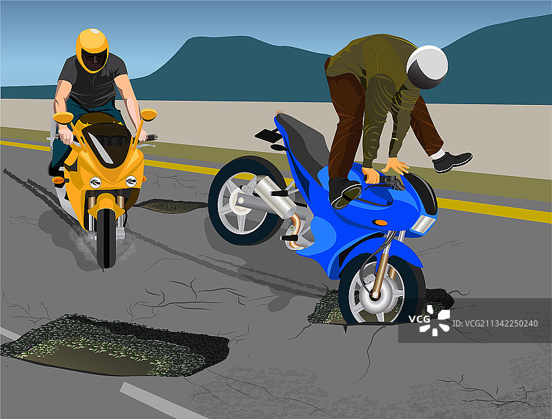 机车手面临糟糕的路况图片素材