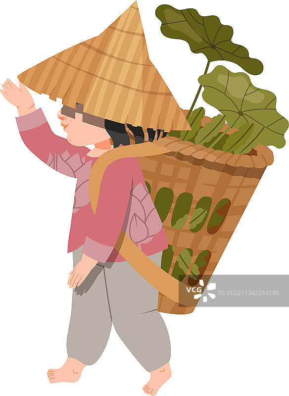 戴斗笠的亚洲小农夫图片素材