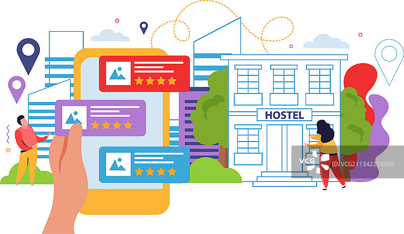 旅馆和游客扁平化设计概念图片素材