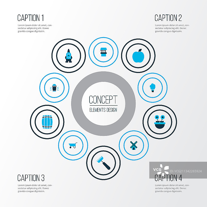 带侏儒灯笼花卉的彩色农场图标图片素材