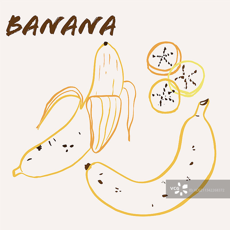 手绘香蕉水果彩色线条艺术图片素材