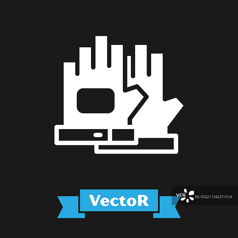 黑色背景上隔离的白色手套图标图片素材