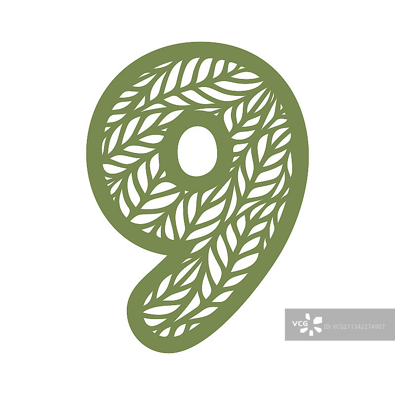 带树叶图案的数字9图片素材