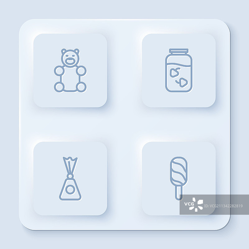 果冻熊糖草莓酱罐线条组合图片素材