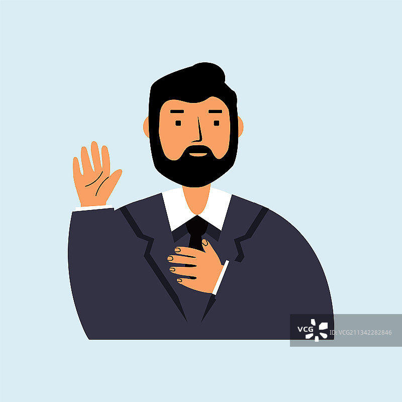 商人手放胸前承诺图片素材