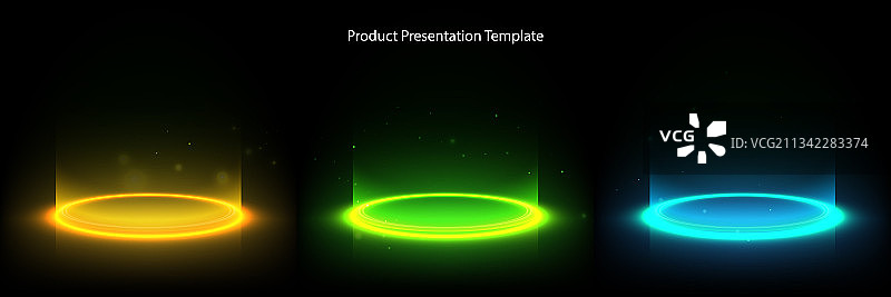 地面上的发光霓虹圆环抽象图片素材