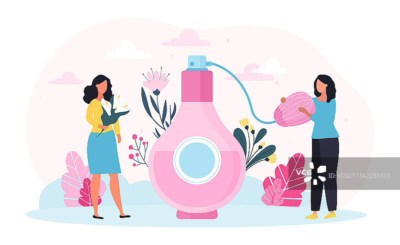 两位女性角色正在使用香水图片素材