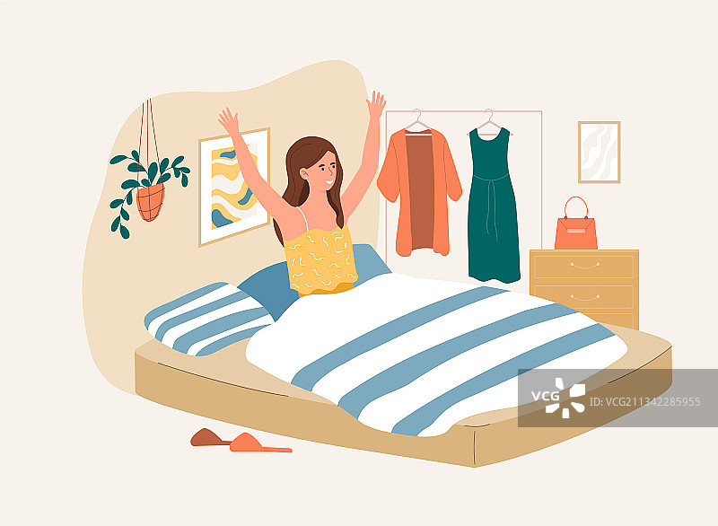 年轻女人早晨醒来图片素材