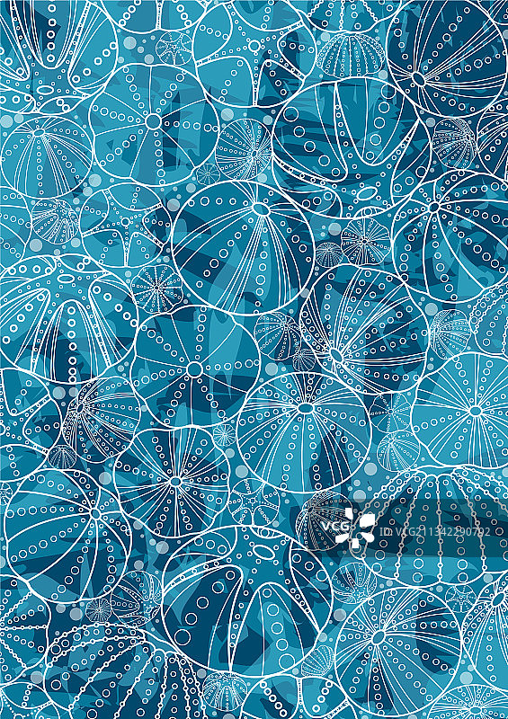 海底背景下的海胆涂鸦线条图片素材