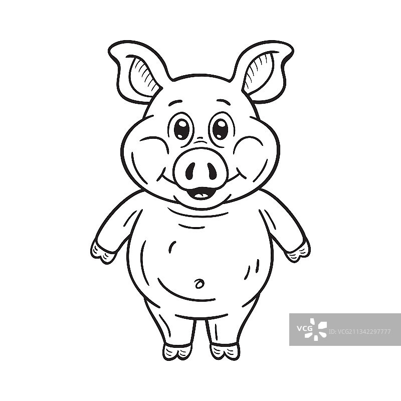 白色背景上的黑白卡通猪图片素材