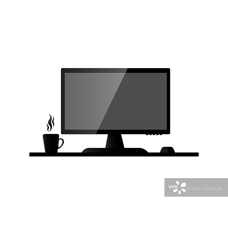 电脑显示器、咖啡杯与茶图片素材