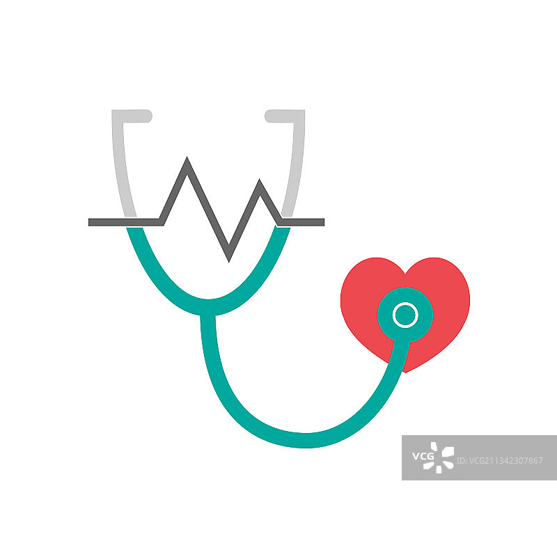 带心形扁平设计的听诊器医疗图标图片素材