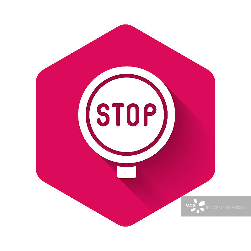 白色停车标志图标，带长阴影图片素材