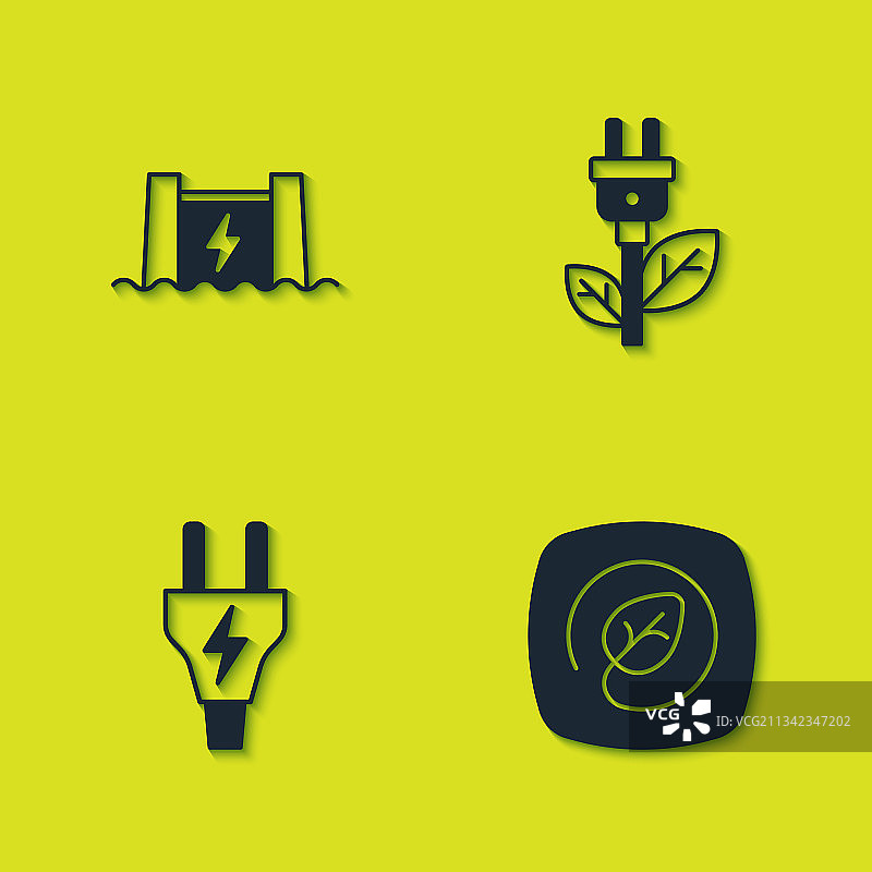 水电站大坝位置与树叶套装图片素材