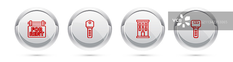 带出租房屋钥匙的悬挂标志线条图片素材