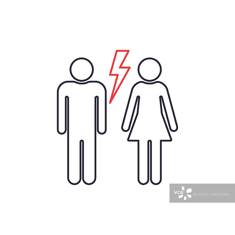 离异夫妇黑色线条图标图片素材