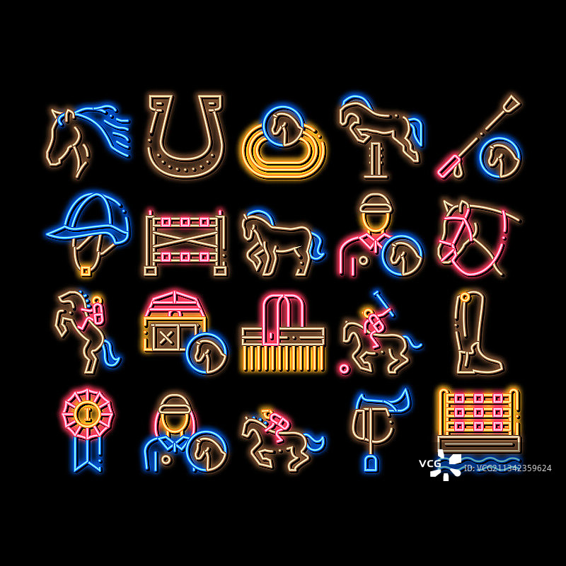 马术动物霓虹灯发光图标图片素材