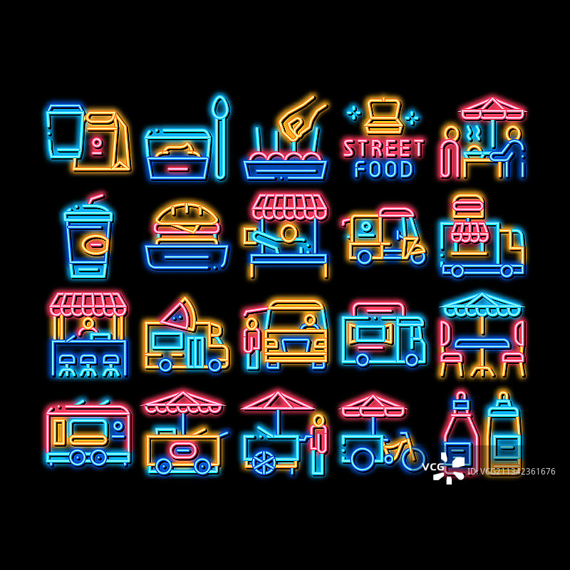 街头小吃饮品霓虹灯图标图片素材