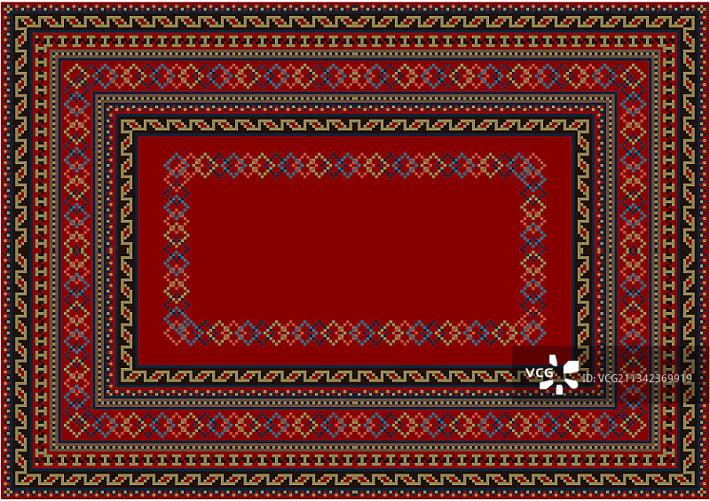 红蓝棕色图案地毯图片素材