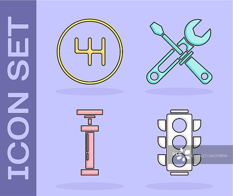 交通信号灯、换挡杆和汽车气泵图片素材