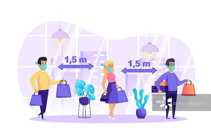 保持社交距离的场景：男士和女士图片素材