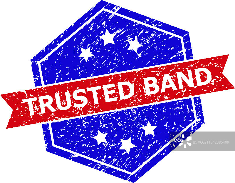 六边形双色可信赖标志印章（带纹理）图片素材