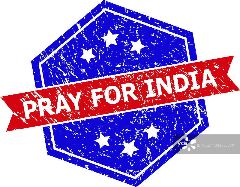 六边形双色为印度祈祷橡胶印章图片素材