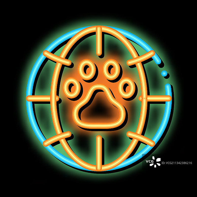 动物足迹地球霓虹灯发光图标图片素材