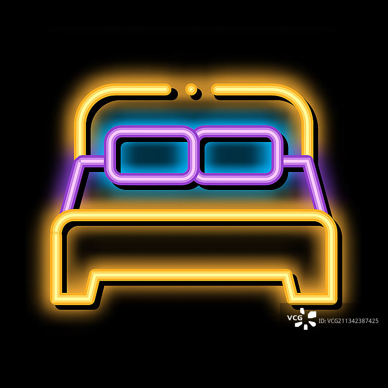 舒适双人床汽车旅馆霓虹灯图标图片素材