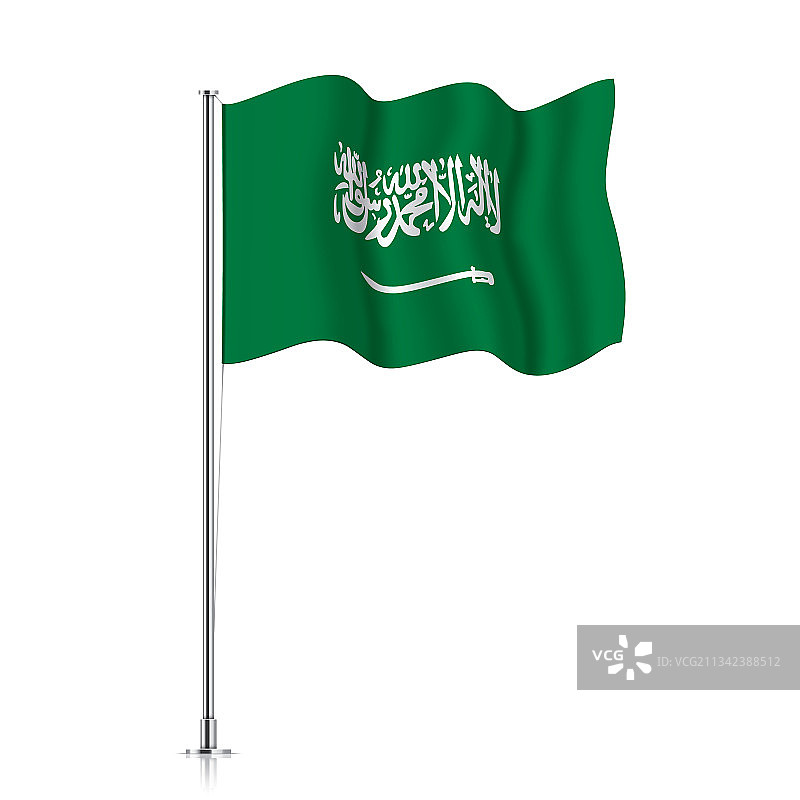 在金属杆上飘扬的沙特阿拉伯国旗图片素材