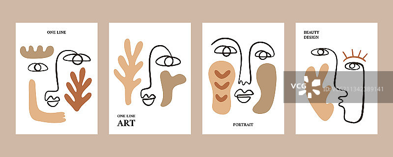 女性面部标签单线画合集图片素材