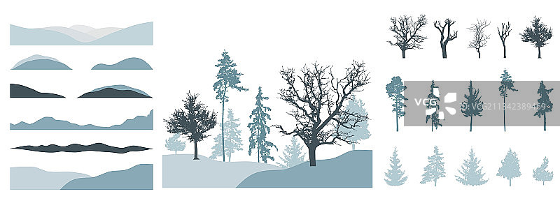 树木剪影设计元素图片素材