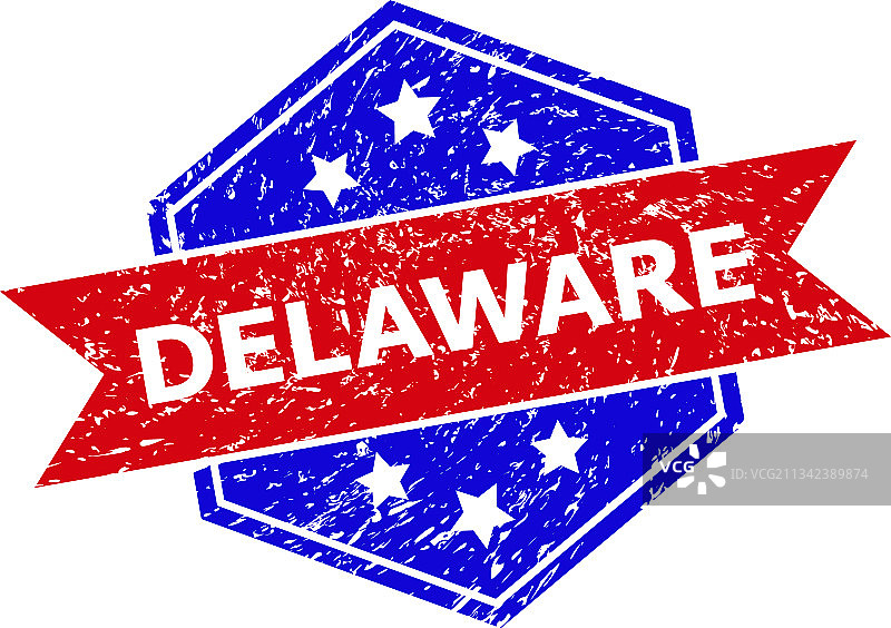 六边形双色特拉华印章，含不洁风格图片素材