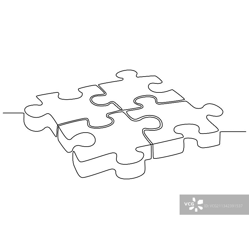 拼图块连续线条画图片素材