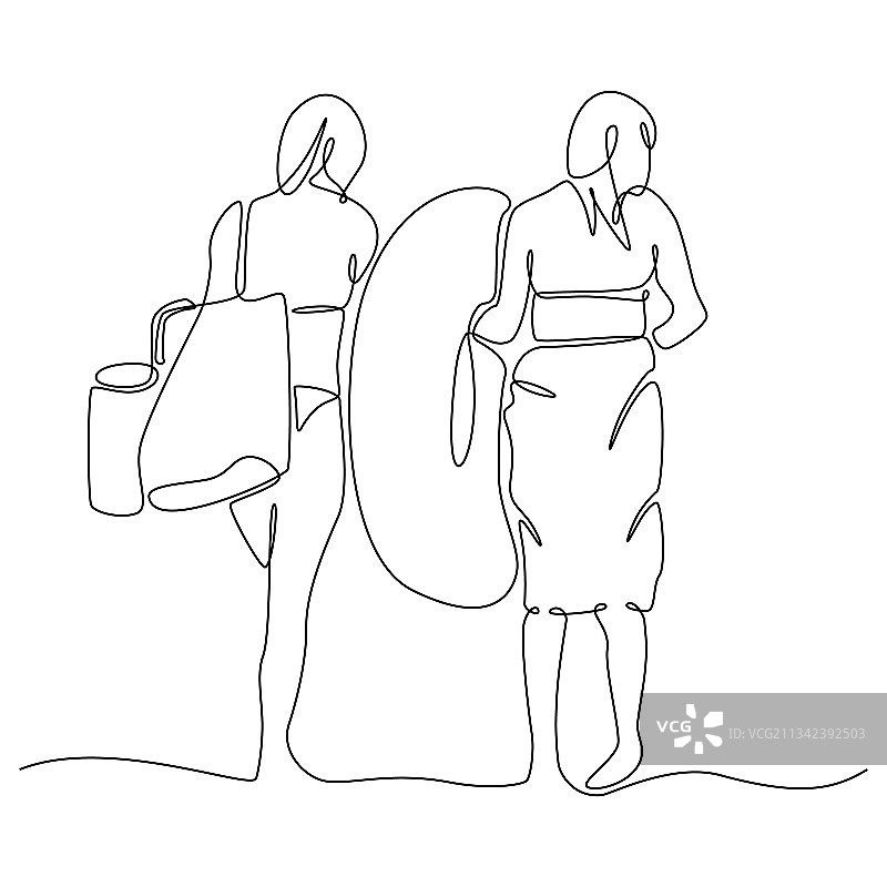 女性行走连续线条画图片素材