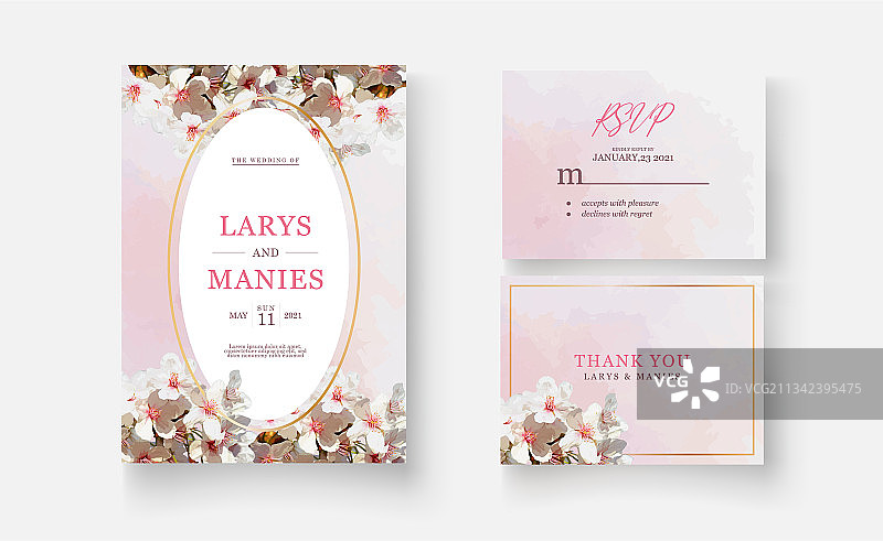 水彩樱花婚礼卡片图片素材