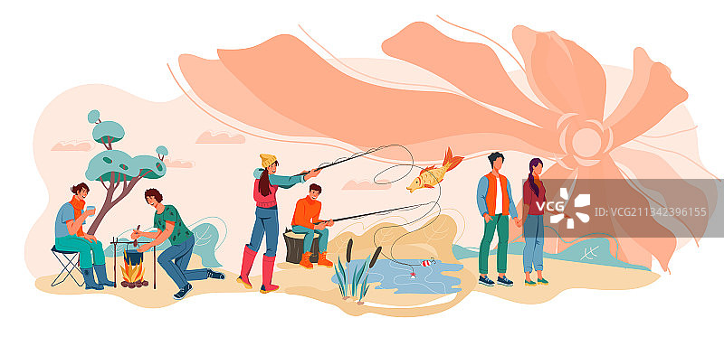 人们在森林里享受大自然的夏令营图片素材