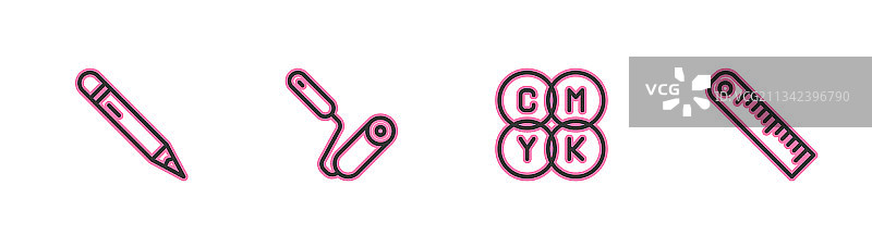 带橡皮擦的铅笔和CMYK混色图标图片素材