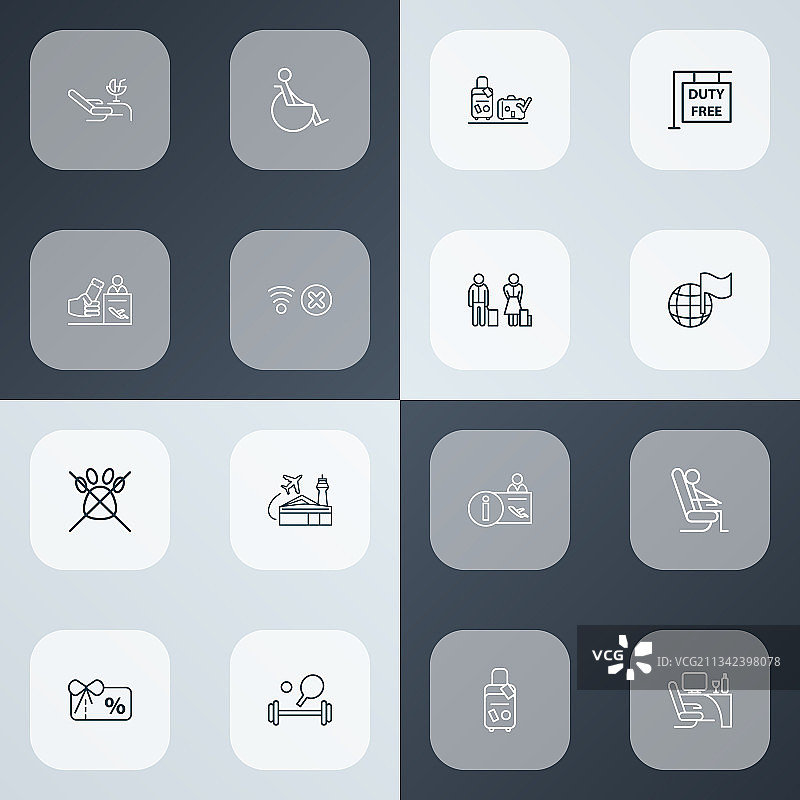 含商务舱的机场线性图标合集图片素材
