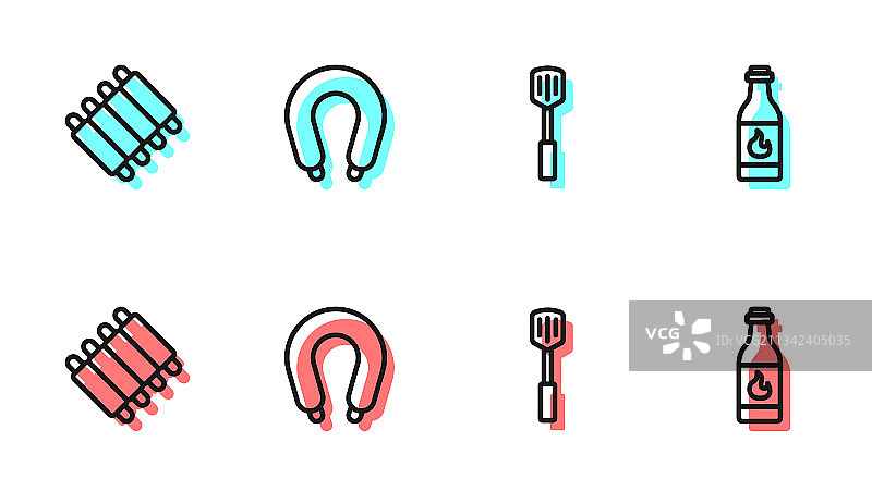 烧烤铲、烤猪肉和烧烤排骨图片素材