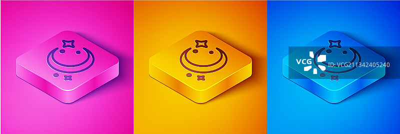 2.5D线条蓝色背景月亮星星图标图片素材